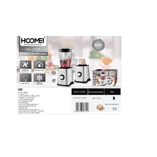 Φωτογραφία προϊόντος: OEM Hoomei Μπλέντερ για Smoothies 1.7lt 600W Ασημί HM-6745F 0.0