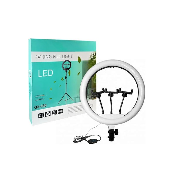 Φωτογραφία προϊόντος: OEM Ring Light Led QX-360 35.56cm και Βάση για Κινητό