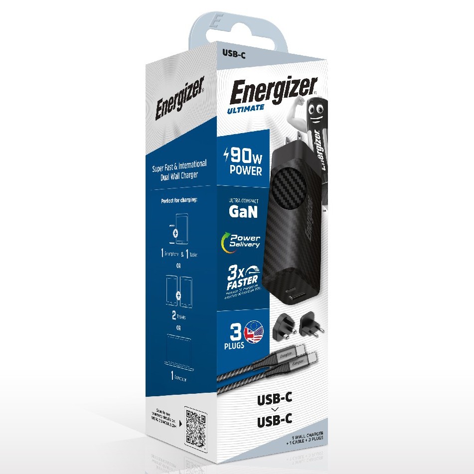 Φωτογραφία προϊόντος: 496A2463-0DCD-EF11-9A7B-C174DFB988E4 Φορτιστής Ταξιδίου Energizer A90MUC με έξοδο USB-C/USB-A 90W Καλώδιο USB-C/USB-C Μαύρο