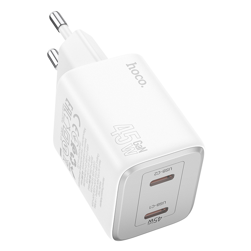 Φωτογραφία προϊόντος: 2ADD149A-D3CC-EF11-9A7B-C174DFB988E4 Φορτιστής Ταξιδίου Hoco N42 Elogiado με 2 Εξόδους Φόρτισης USB-C 45W Λευκός