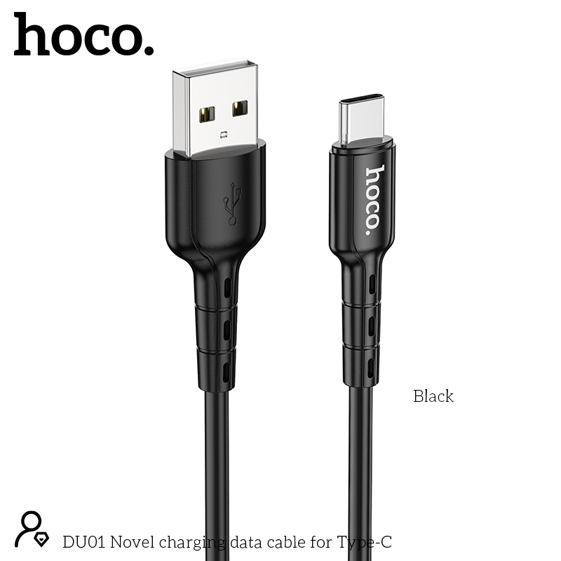 Φωτογραφία προϊόντος: Καλώδιο σύνδεσης Hoco DU01 Novel USB σε USB-C 3.0A για Φόρτιση και Μεταφορά Δεδομένων 1m Μαύρο