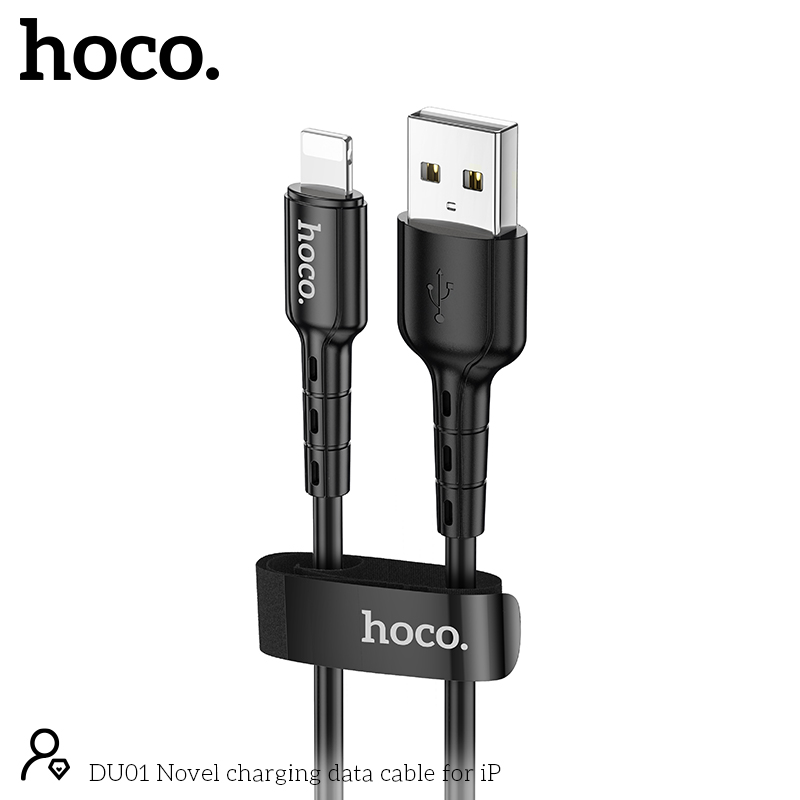 Φωτογραφία προϊόντος: Καλώδιο σύνδεσης Hoco DU01 Novel USB σε Lightning 2.4A για Φόρτιση και Μεταφορά Δεδομένων 1m Μαύρο