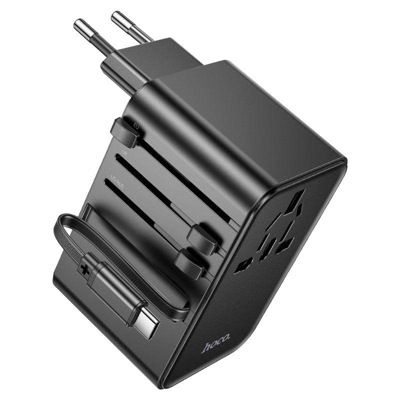 Φωτογραφία προϊόντος: 2ADD149A-D3CC-EF11-9A7B-C174DFB988E4 Φορτιστής Ταξιδίου Hoco AC18 Universal Converter US EU AU UK με 2 χ USB 1 χ USB-C και Ενσωματομένο