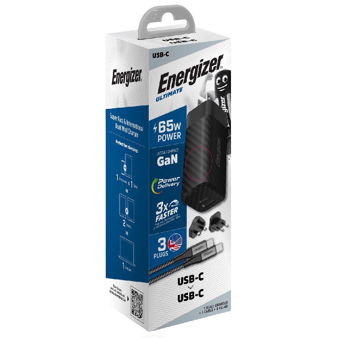Φωτογραφία προϊόντος: 496A2463-0DCD-EF11-9A7B-C174DFB988E4 Φορτιστής Ταξιδίου Energizer A65MUC PD65W με Έξοδο USB-C/USB-A Μαύρο GaN Tech με Καλώδιο USB-C σε U