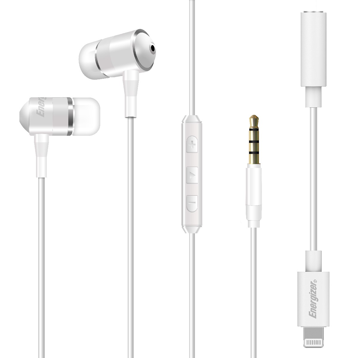 Φωτογραφία προϊόντος: 496A2463-0DCD-EF11-9A7B-C174DFB988E4 Hands Free Energizer UIL35WH Metal Stereo 3.5mm με Αντάπτορα Lightning MFI σε 3.5mm και Πλήκτρα Λει