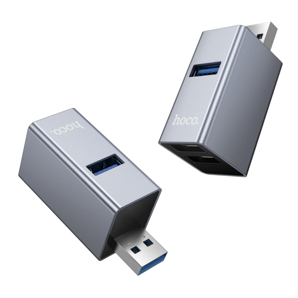 Φωτογραφία προϊόντος: Hub Hoco HB54 3-in-1 USB σε 2xUSB2.0 και 1xUSB3.0 Ταχύτητα εως 5Gbps Metal Grey