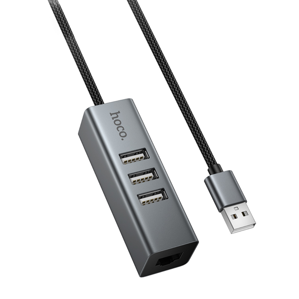 Φωτογραφία προϊόντος: 2ADD149A-D3CC-EF11-9A7B-C174DFB988E4 USB Hub Hoco HB1D 4-in-1 USB-A σε 3xUSB-A 2.0 + RJ45 εως 480Mbps Aluminum Alloy Γκρι