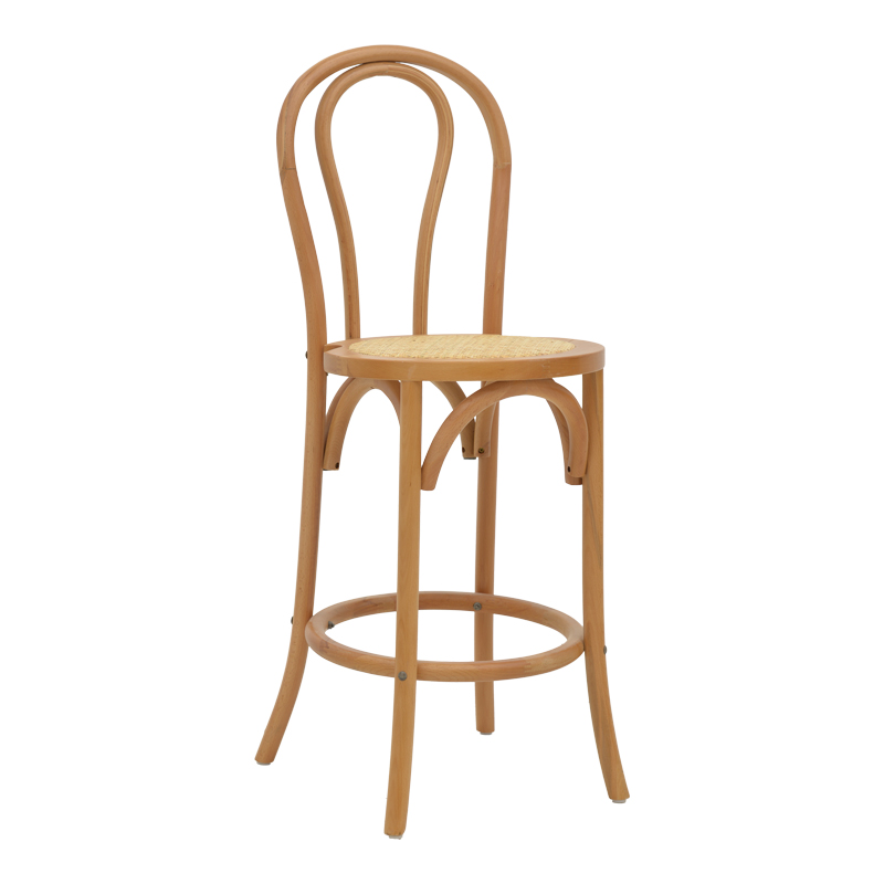 Φωτογραφία προϊόντος: Σκαμπό μπαρ Thonet pakoworld φυσικό ξύλο οξιάς-έδρα φυσικό rattan 41x50x105εκ