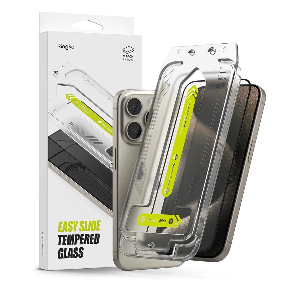 Φωτογραφία προϊόντος: Ringke iPhone 16 Pro Screen Protector Premium Easy Slide Tempered Glass 9H with installation jig (2pcs) Transparent