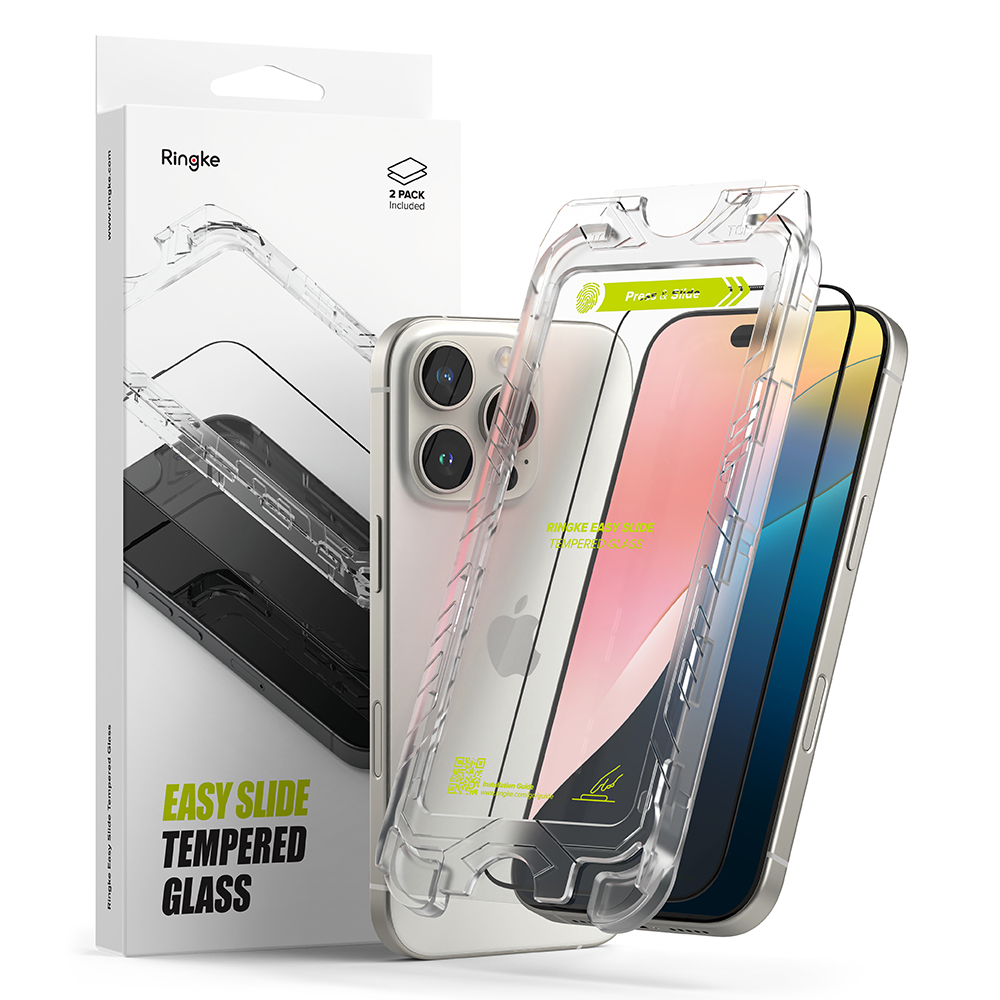 Φωτογραφία προϊόντος: Ringke iPhone 16 Pro Max Screen Protector Premium Easy Slide Tempered Glass 9H with installation jig (2pcs) Transparent