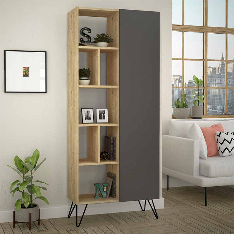 Φωτογραφία προϊόντος: Βιβλιοθήκη Jedda Megapap χρώμα sapphire oak - ανθρακί 80,6x29,6x191εκ.