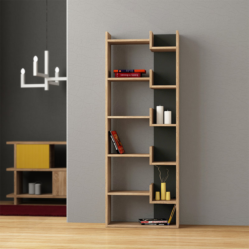 Φωτογραφία προϊόντος: Βιβλιοθήκη Oppa Megapap χρώμα sapphire oak/ανθρακί 60x22x162εκ.