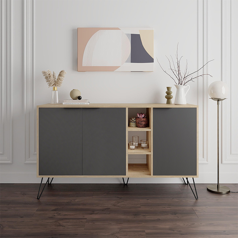 Φωτογραφία προϊόντος: Μπουφές Clara Megapap χρώμα sapphire oak - ανθρακί 142x35,6x83εκ.
