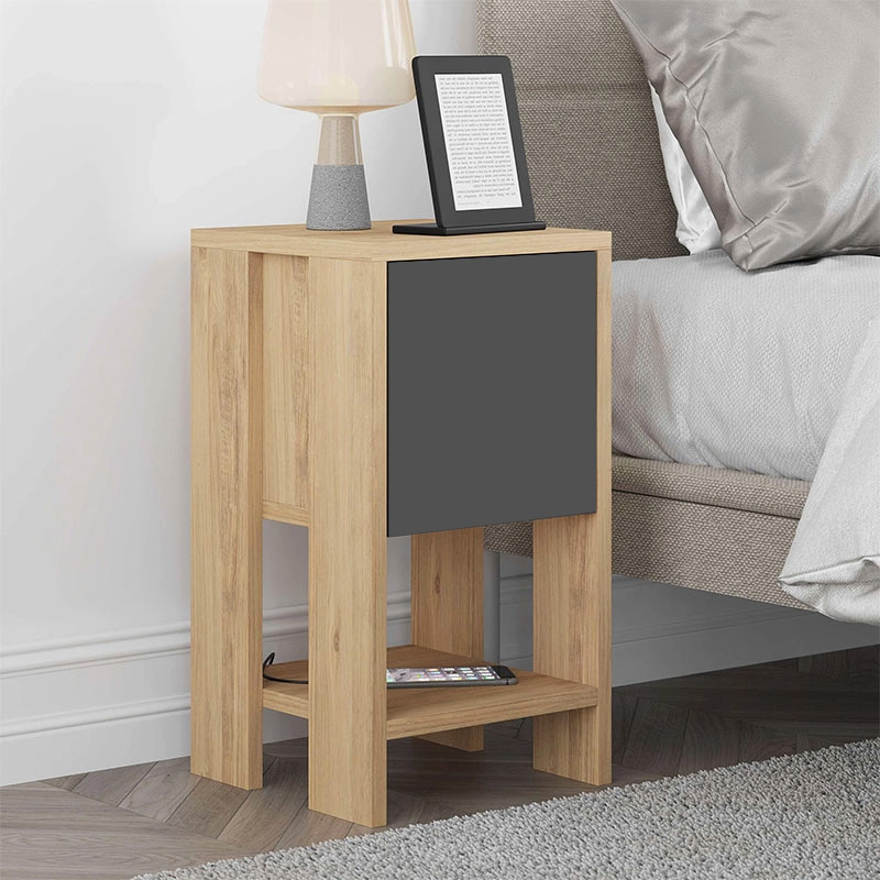 Φωτογραφία προϊόντος: Κομοδίνο Ema Megapap χρώμα sapphire oak - ανθρακί 30x30x55εκ.