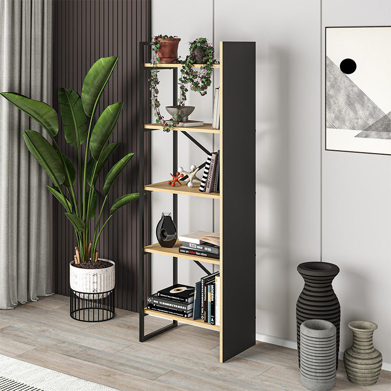 Φωτογραφία προϊόντος: Βιβλιοθήκη Detroit Megapap χρώμα sapphire oak - silky black 58x35,2x175εκ.