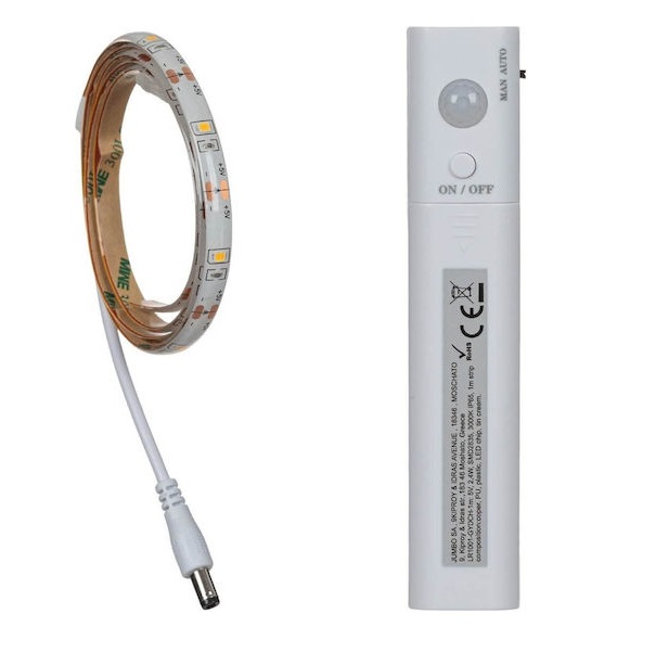 Φωτογραφία προϊόντος: OEM Banda LED, Lamba, 1m, Albă, Senzor De Mișcare, Baterii AAA, 3000K