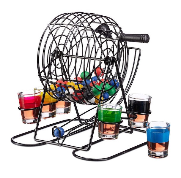 Φωτογραφία προϊόντος: OEM Joc Mini Loterie Flippy, Bingo, cu Pahare de Shot din Sticla, 20 x 20 x 19 cm, 48 Bile, Negru