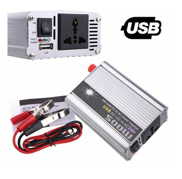 Φωτογραφία προϊόντος: OEM Inverter Αυτοκινήτου Τροποποιημένου Ημιτόνου 500W για Μετατροπή 12V DC σε 220V AC με 1xUSB