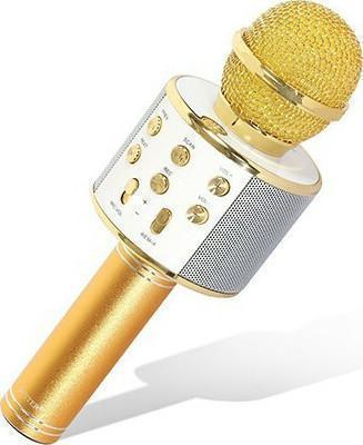 Φωτογραφία προϊόντος: OEM Ασύρματο Bluetooth Μικρόφωνο με Ενσωματωμένο Ηχείο και Karaoke WS-858 – Χρυσό