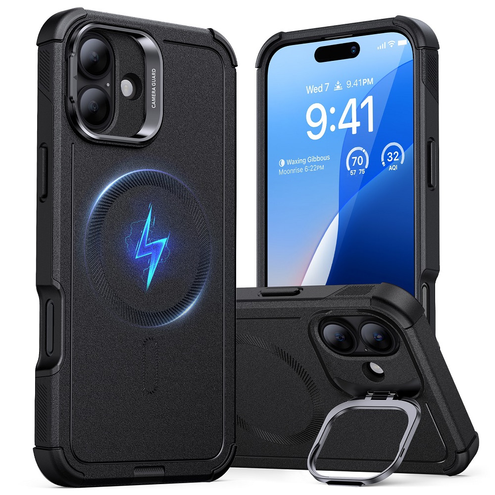 Φωτογραφία προϊόντος: ESR Cyber Tough Case with Stash Stand (HaloLock), Compatible with iPhone 16 Plus (Black)