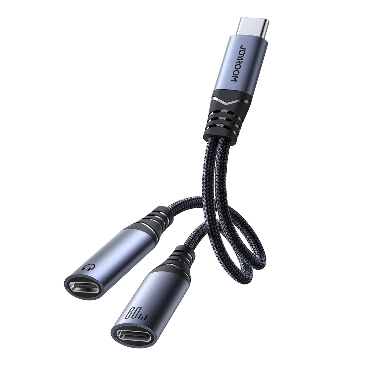 Φωτογραφία προϊόντος: Joyroom Adapter DAC 2-in-1 Type-C to Type-C/ Type-C, 60W, 0.14m, Black (SY-C03)