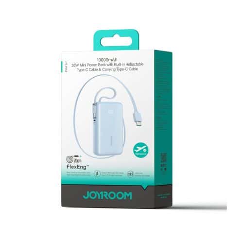 Φωτογραφία προϊόντος: Joyroom Power Bank with Digital Display, C+U+U, PD 35W, 10000 mAh with Built-in Retractable 2x Type-C Lanyard cable (0.7m) Blue (JR-PR2L)