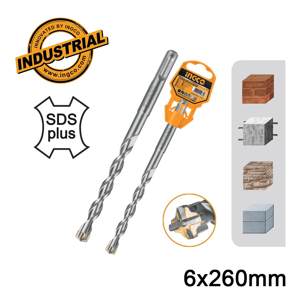 Φωτογραφία προϊόντος: Τρυπάνι Τετράκοπο SDS plus S4L 6x260mm | INGCO | DBH1210604C