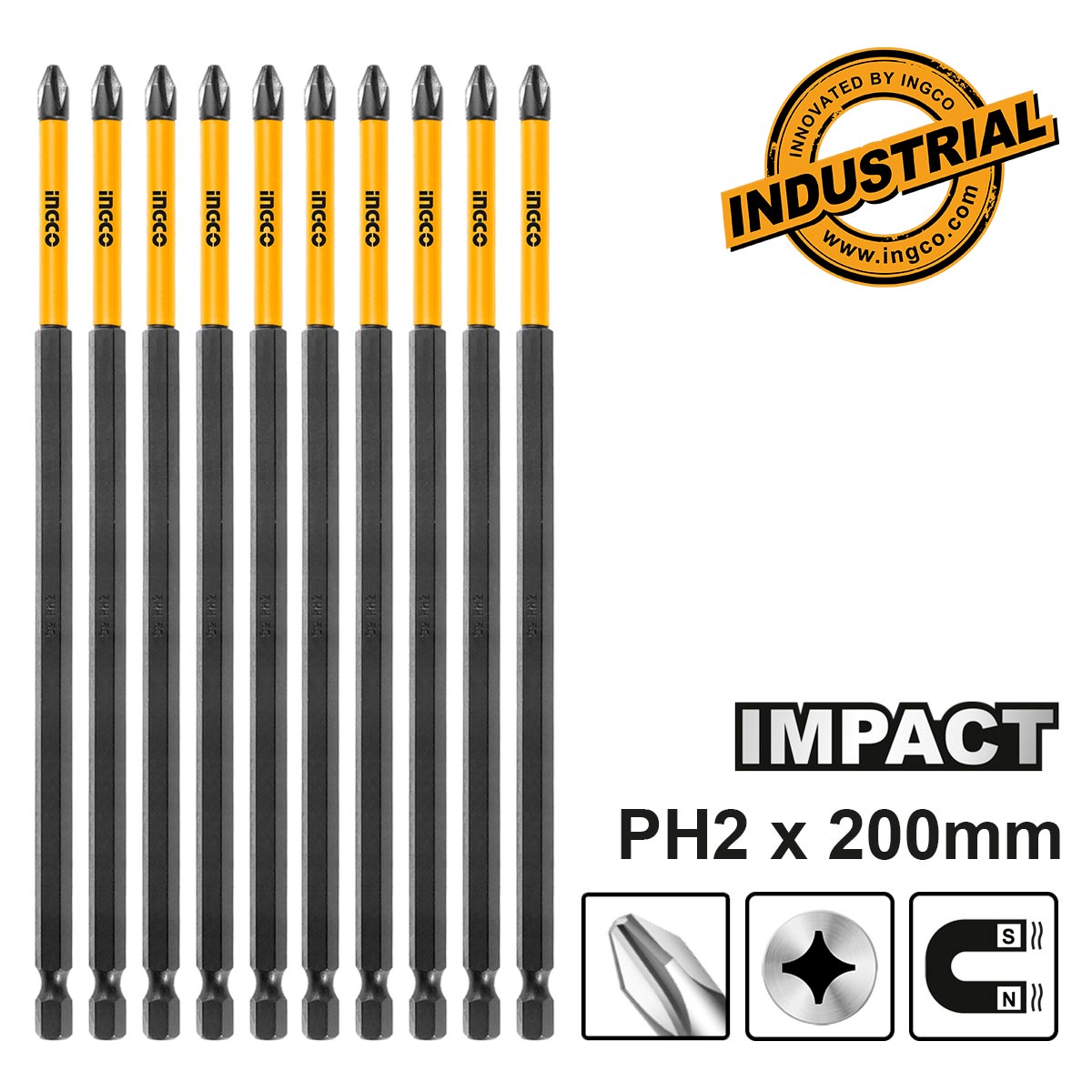 Φωτογραφία προϊόντος: Κατσαβιδόμυτες Impact 1/4" PH2x200mm 10 τεμ. | INGCO | SDBIM11PH283
