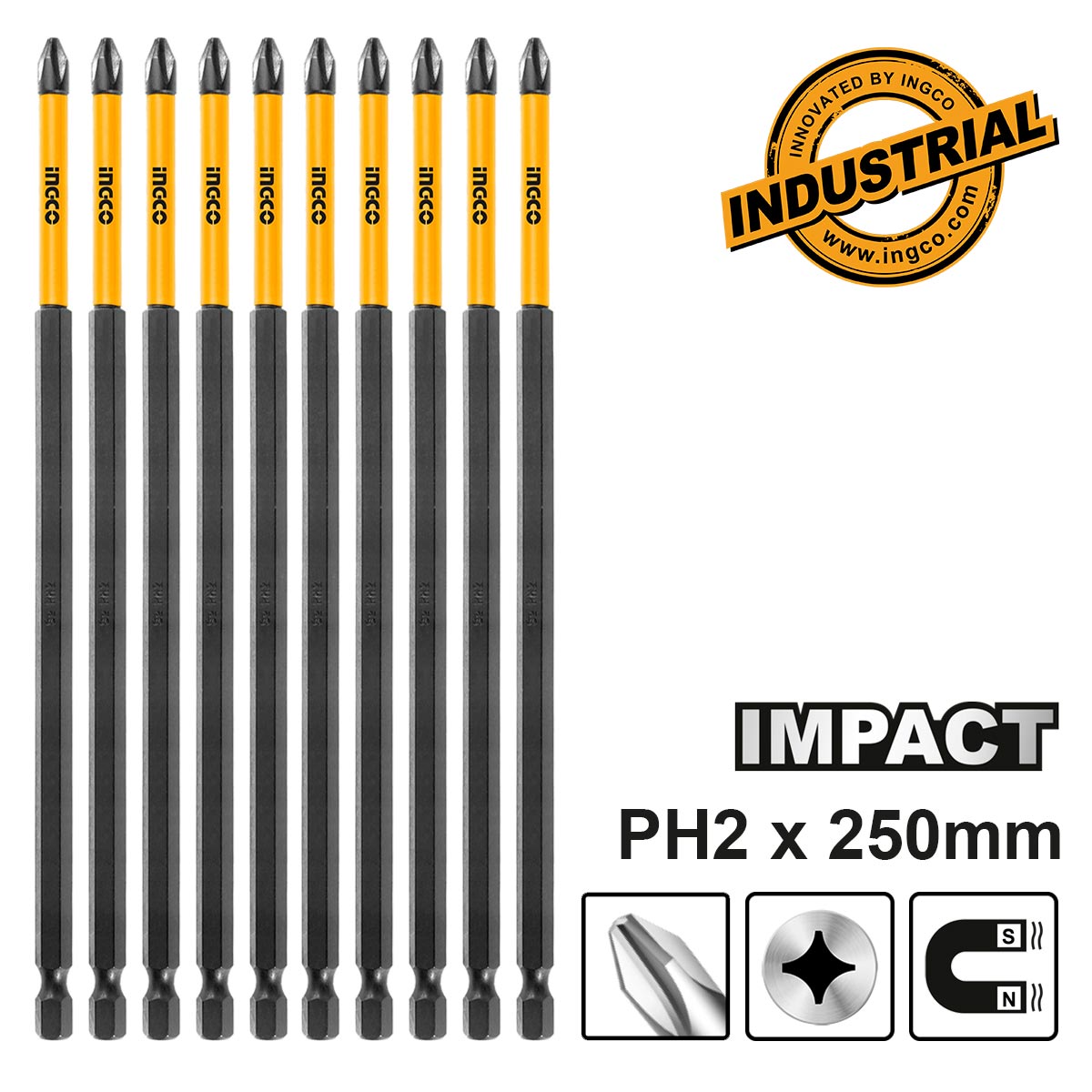Φωτογραφία προϊόντος: Κατσαβιδόμυτες Impact 1/4" PH2x250mm 10 τεμ. | INGCO | SDBIM11PH2103