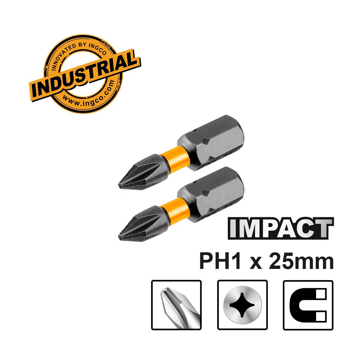 Φωτογραφία προϊόντος: Κατσαβιδόμυτες Impact PH1x25mm 2 τεμ. | INGCO | SDBIM71PH125