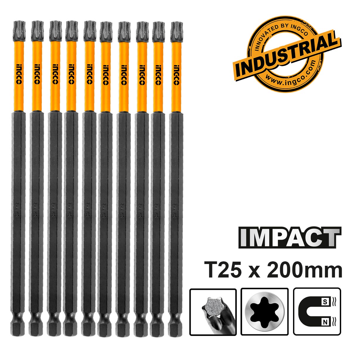 Φωτογραφία προϊόντος: Κατσαβιδόμυτες Impact T25x200mm 10 τεμ. | INGCO | SDBIM11T2583