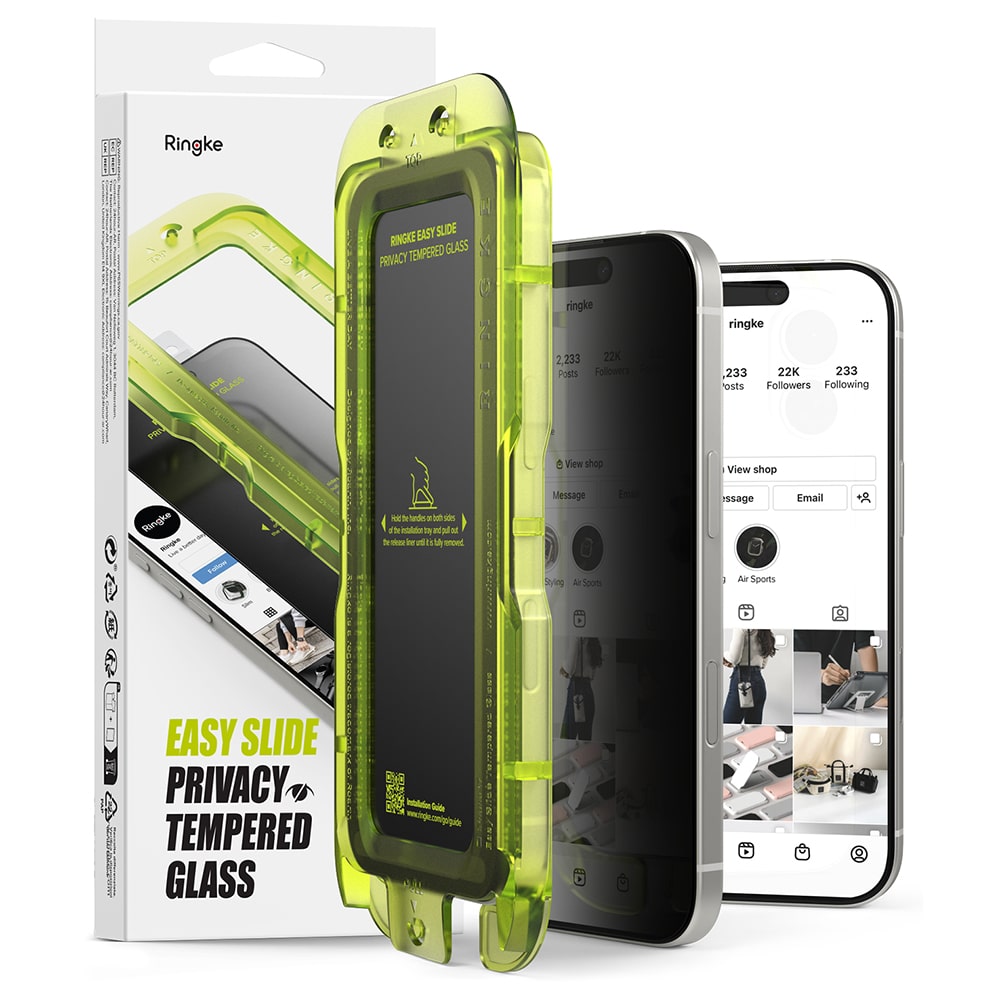 Φωτογραφία προϊόντος: Ringke iPhone 17 Pro Max Screen Protector Premium Easy Slide Privacy Tempered Glass 9H with installation jig (2pcs) Transparent