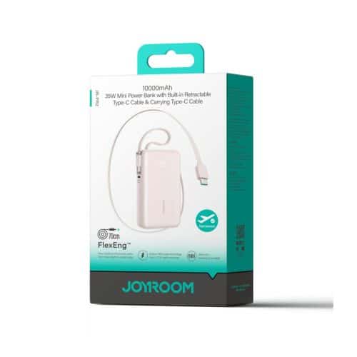 Φωτογραφία προϊόντος: Joyroom Power Bank with Digital Display, C+U+U, PD 35W, 10000 mAh with Built-in Retractable 2x Type-C Lanyard cable (0.7m) Pink (JR-PR2L)