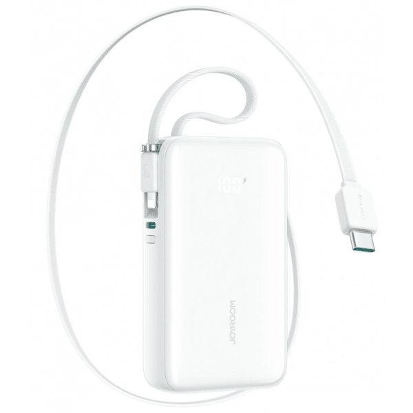 Φωτογραφία προϊόντος: Joyroom Power Bank with Digital Display, C+U+U, PD 35W, 10000 mAh with Built-in Retractable Typle-C and Lightning Lanyard cable (0.7m) White(JR-PR2L)