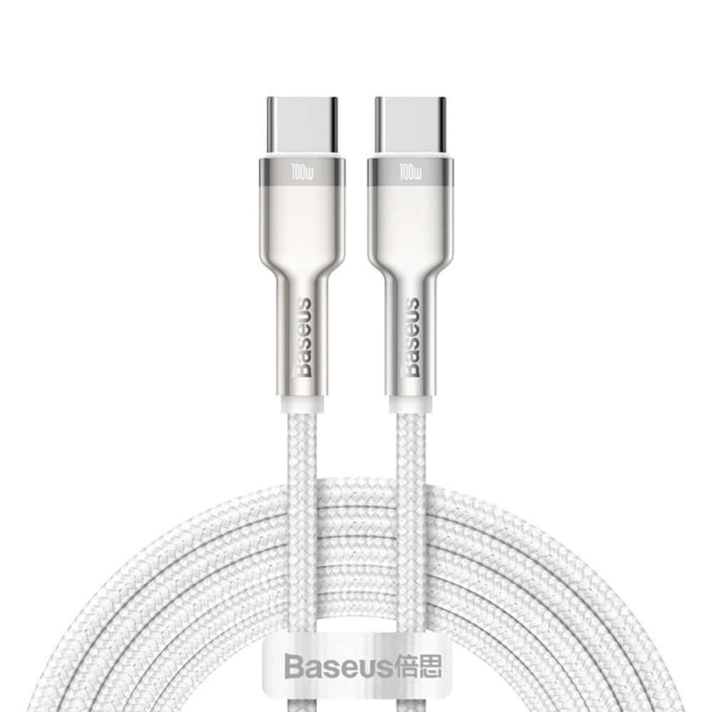 Φωτογραφία προϊόντος: Baseus Cafule Metal Braided USB 2.0 Καλώδιο USB-C σε USB-C (USB-C male/USB-C male) 2m, λευκό (CATJK-D02)