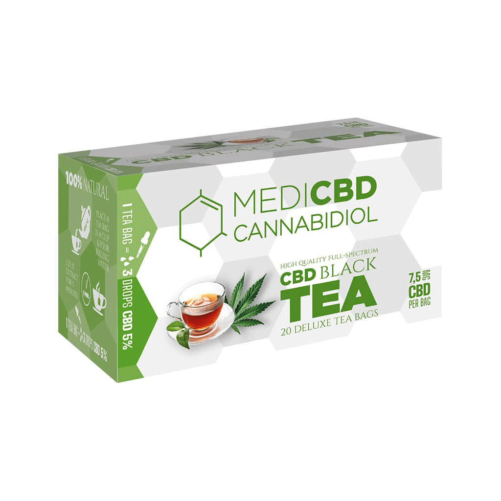 Φωτογραφία προϊόντος: Μαύρο τσάι Medi CBD 7,5 mg CBD (κουτί 20 φακελάκια) - MultiTrance Amsterdam