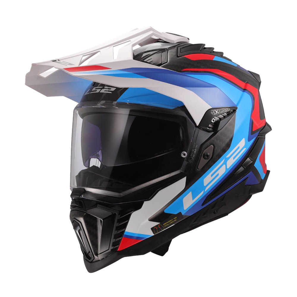 Φωτογραφία προϊόντος: Κράνος Dual MX701 Explorer Carbon Frontier II Gloss White/Blue ECE 22.06 | LS2