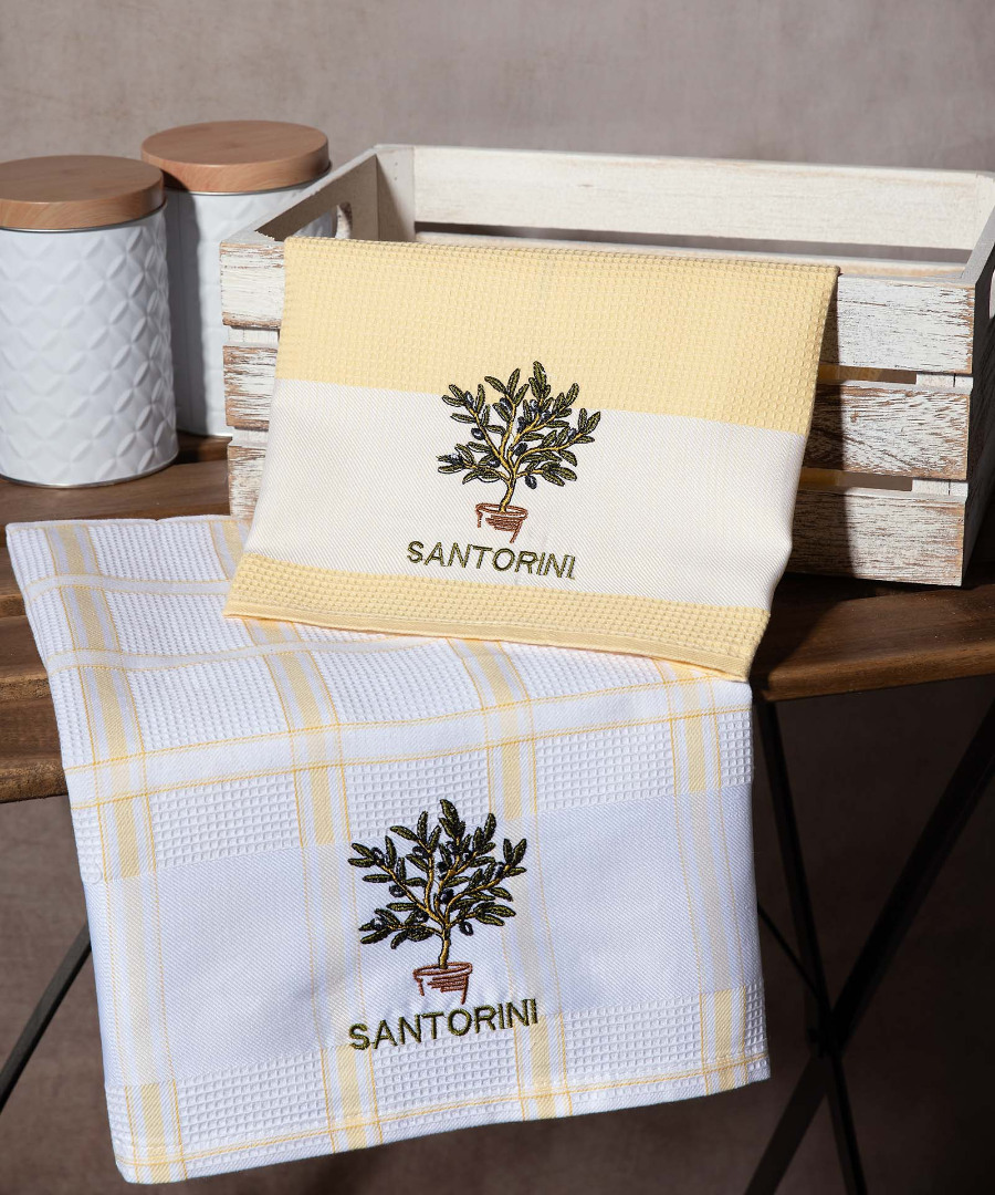 Φωτογραφία προϊόντος: SilkFashion Σετ 2 τεμαχίων ποτηρόπανα (50cm x 70cm) γλάστρα κίτρινο SANTORINI