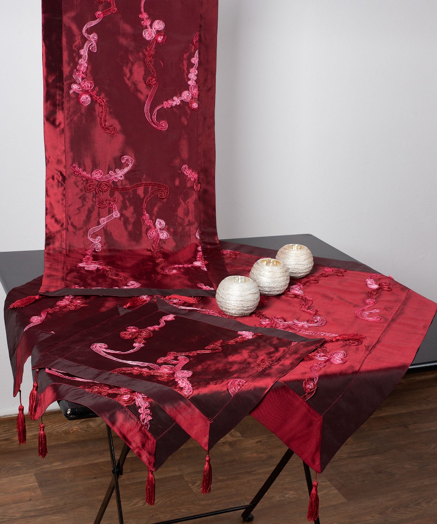 Φωτογραφία προϊόντος: SilkFashion Σετ 4 τεμαχίων ( 40cm x 110cm 80cm x 80cm 2x37cm x 37cm )6271 Μπορντώ