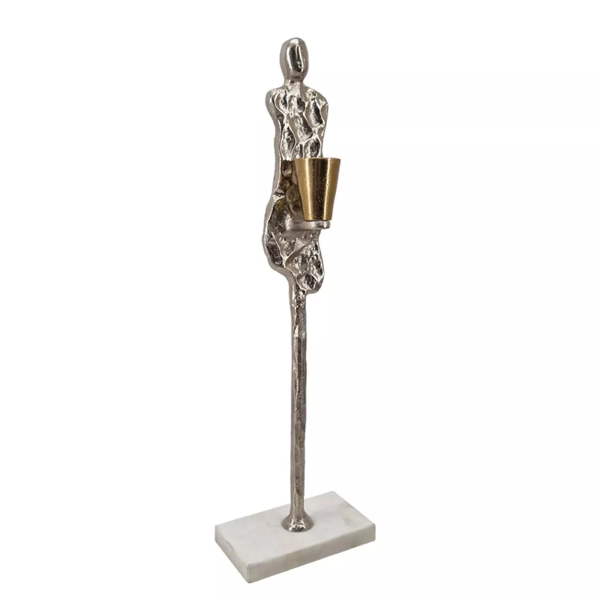 Φωτογραφία προϊόντος: Artekko Figurine Ασημί Μεταλλικό Κηροπήγιο με Φιγούρα σε Μαρμάρινη Βάση 12.1x7.6x40.1cm