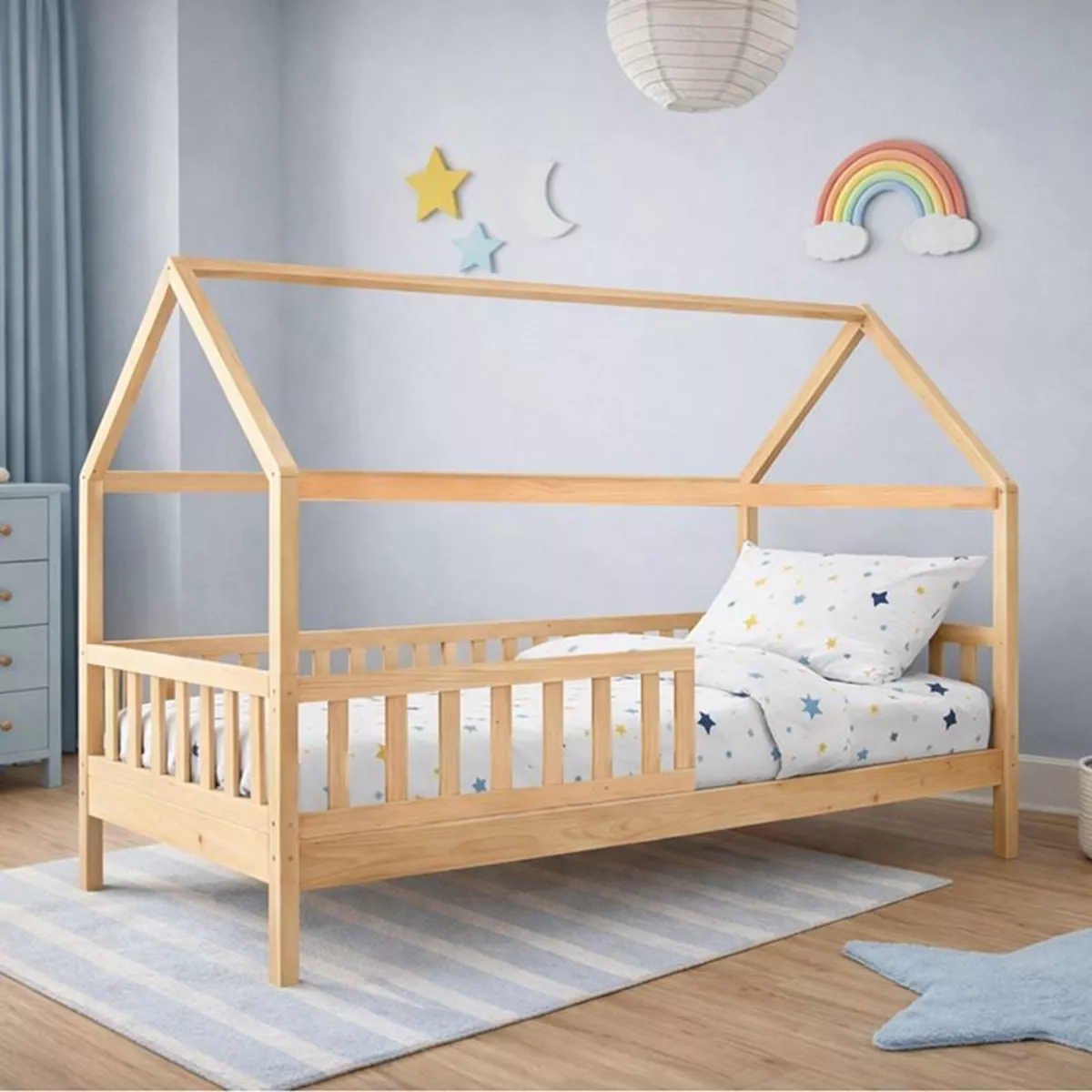 Φωτογραφία προϊόντος: DREAM τ. Montessori Παιδικό Κρεβάτι με Στρώμα 90x190/19cm, Ξύλο Πεύκου Φυσικό, 197x97x132cm