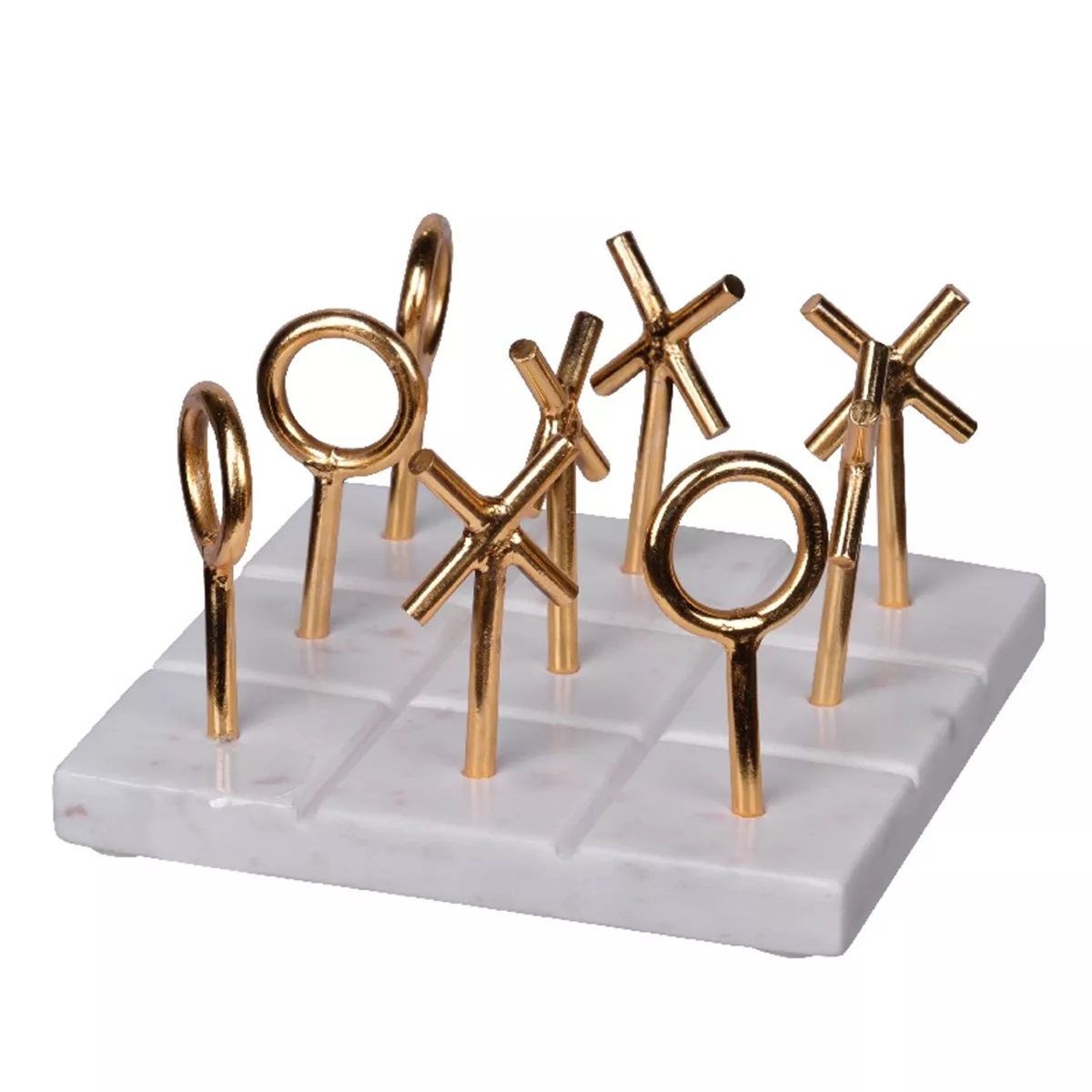 Φωτογραφία προϊόντος: Artekko Tic Tac Toe Λευκή Χρυσή Μεταλλική Τρίλιζα σε Μαρμάρινη Βάση 16.3x16.3x8.8cm