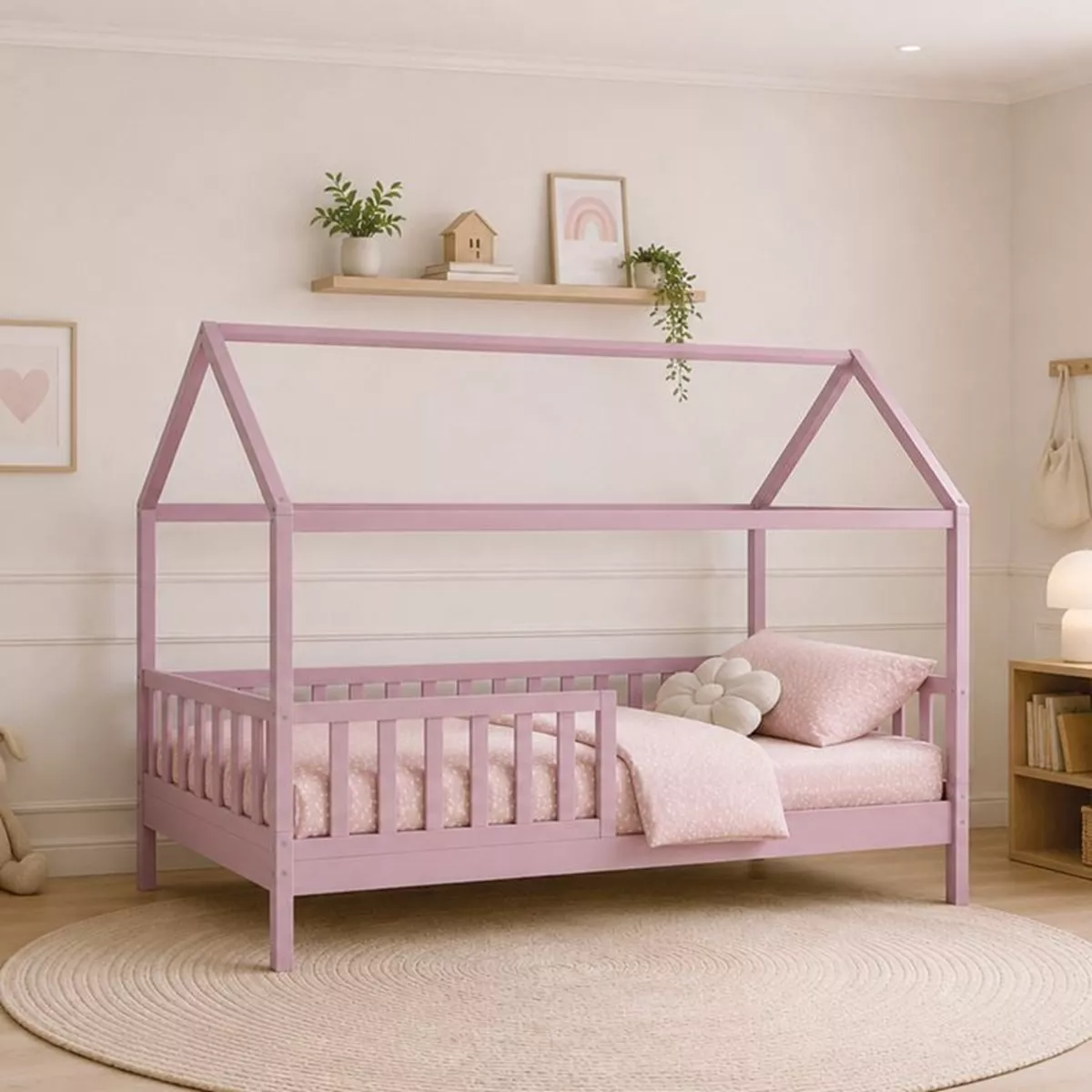 Φωτογραφία προϊόντος: DREAM τ.Montessori Παιδικό Κρεβάτι με Στρώμα 90x190/19cm, Ξύλο Πεύκου Ροζ, 197x97x132cm