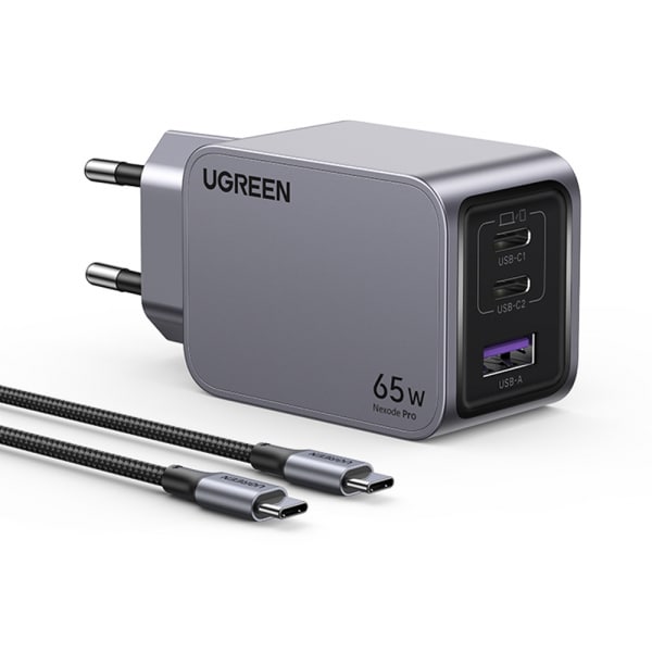 Φωτογραφία προϊόντος: Φορτιστής τοίχου UGREEN X755 Nexode Pro, 65W, 3A, 1 x USB-A - 2 x USB-C, με καλώδιο USB-C, Γκρι