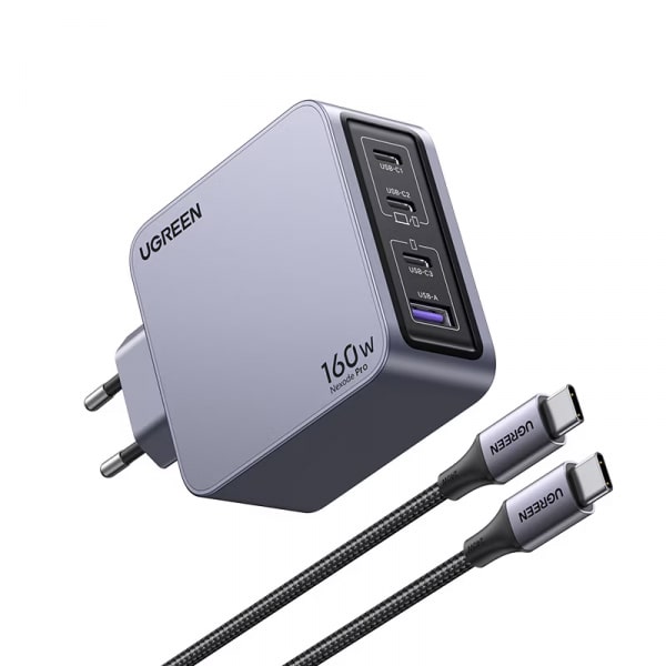 Φωτογραφία προϊόντος: Φορτιστής τοίχου UGREEN X763 Nexode Pro, 160W, 3.25A, 1 x USB-A - 3 x USB-C, με καλώδιο USB-C, Γκρι