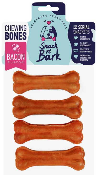 Φωτογραφία προϊόντος: Celebrate freshness Snack n Bark Bone Pressed With Flavor Bacon 10cm Συμπαγή κόκκαλα για σκύλους με γεύση 45gr 4 τμχ Celebrate freshness (5212011812212)