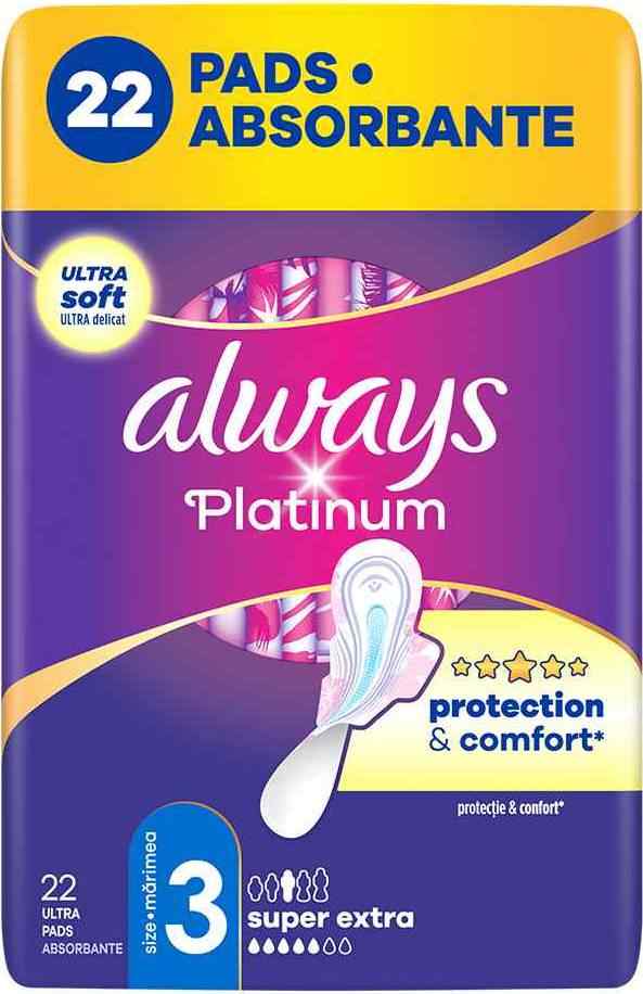 Φωτογραφία προϊόντος: Always Σερβιέτες Platinum Super Extra Size 3 - 22τμχ