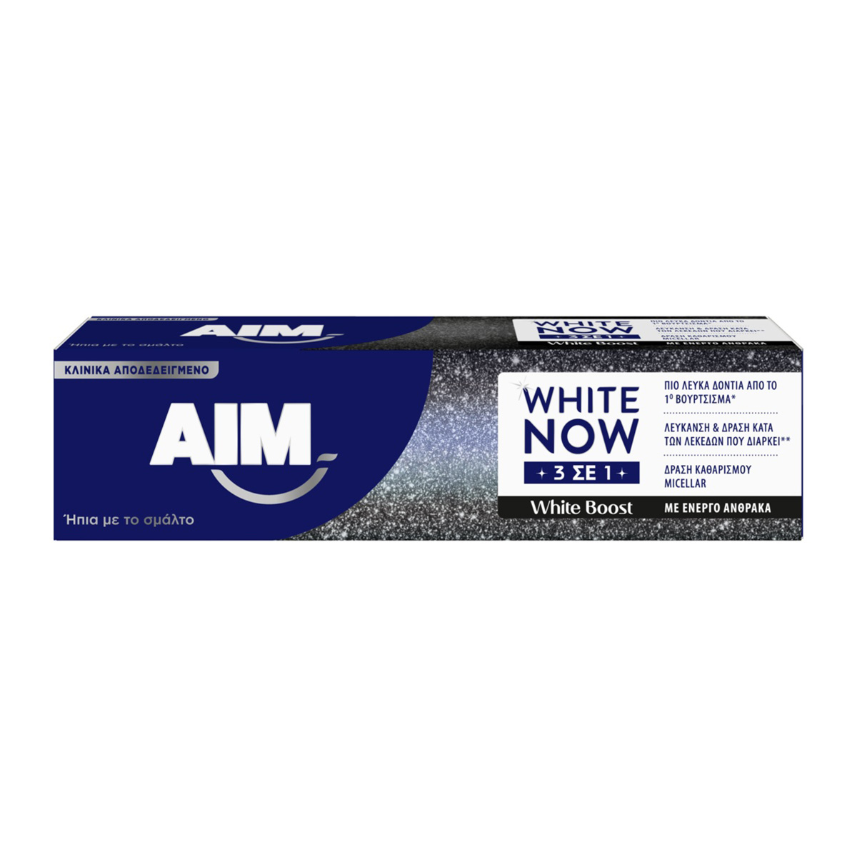 Φωτογραφία προϊόντος: AIM White Now White Boost 3 σε 1 οδοντόκρεμα λεύκανσης 75ml