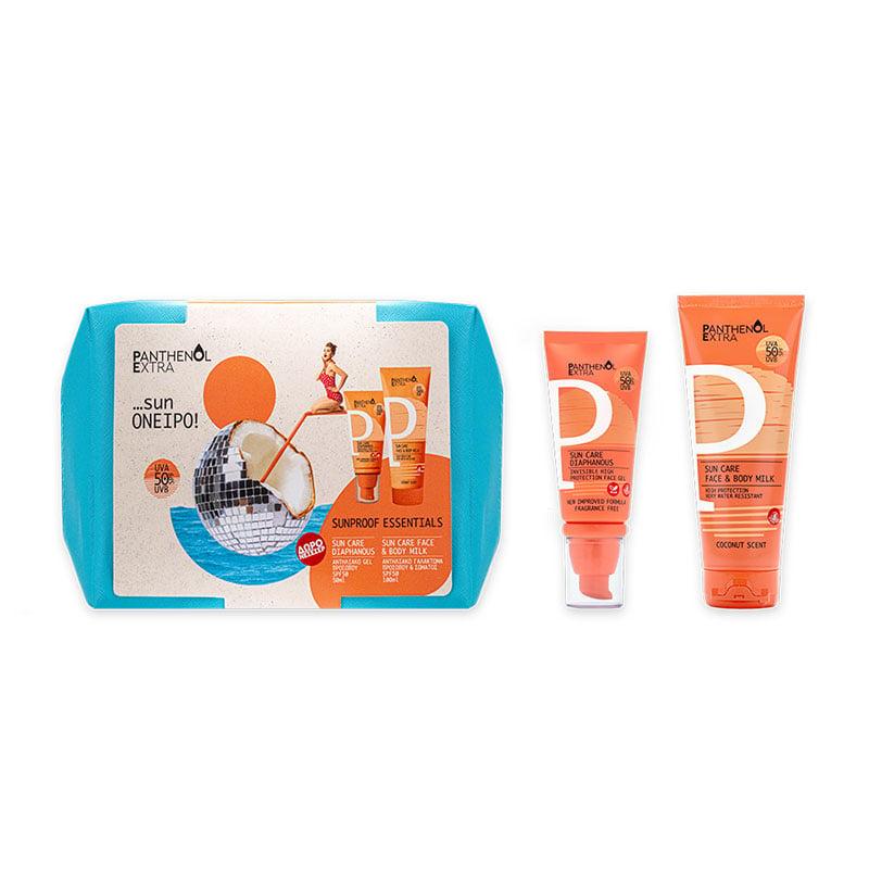 Φωτογραφία προϊόντος: Panthenol Extra Promo Sunproof Essentials με Sun Care Diaphanous SPF 50 Αντηλιακό Gel Προσώπου, 50ml, Sun Care Face & Body Milk SPF 50 Αντηλιακό Γαλάκτωμα για Πρόσωπο & Σώμα, 100ml