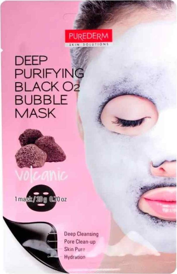 Φωτογραφία προϊόντος: PUREDERM Purederm Deep Purifying Black O2 Bubble Mask Volcanic Μάσκα Καθαρισμού Με Ηφαιστειακή Στάχτη 20g